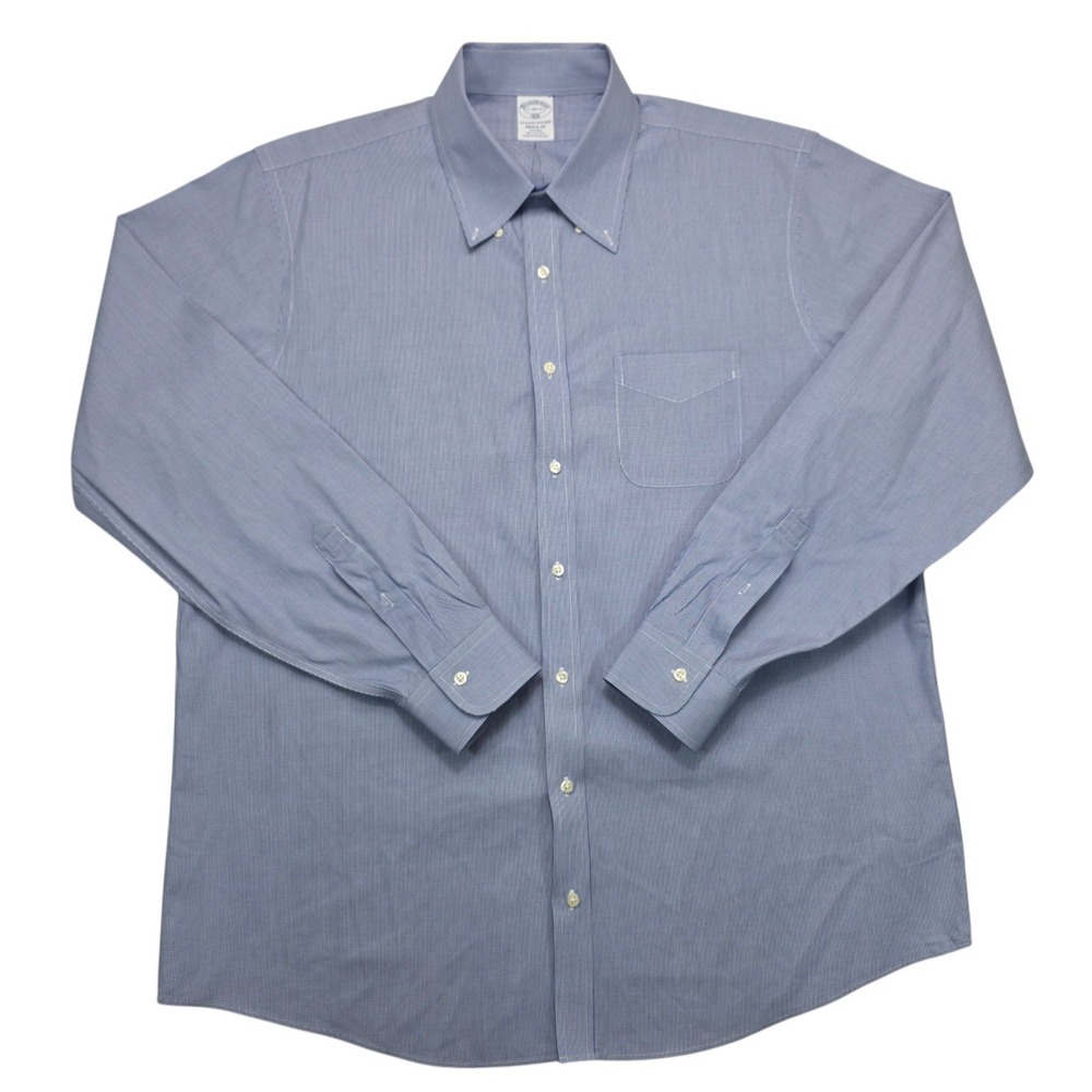 Brooks Brothers 1818 Regular Fit Non-Iron Cotton Shirt Blue Houndstooth 17 36/37